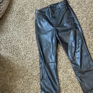 Zara Black Leather Pant W Zipper Detailing